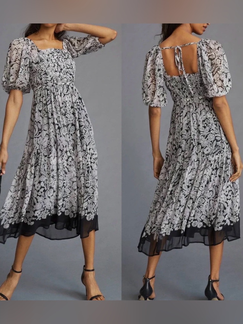 Anthropologie Squareneck Smocked Midi Dress size S